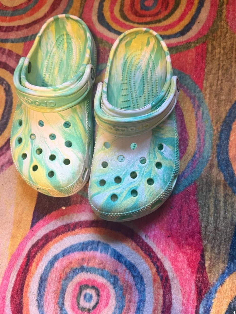 CROCS Green and Yellow Tie-Dye Clog Mules